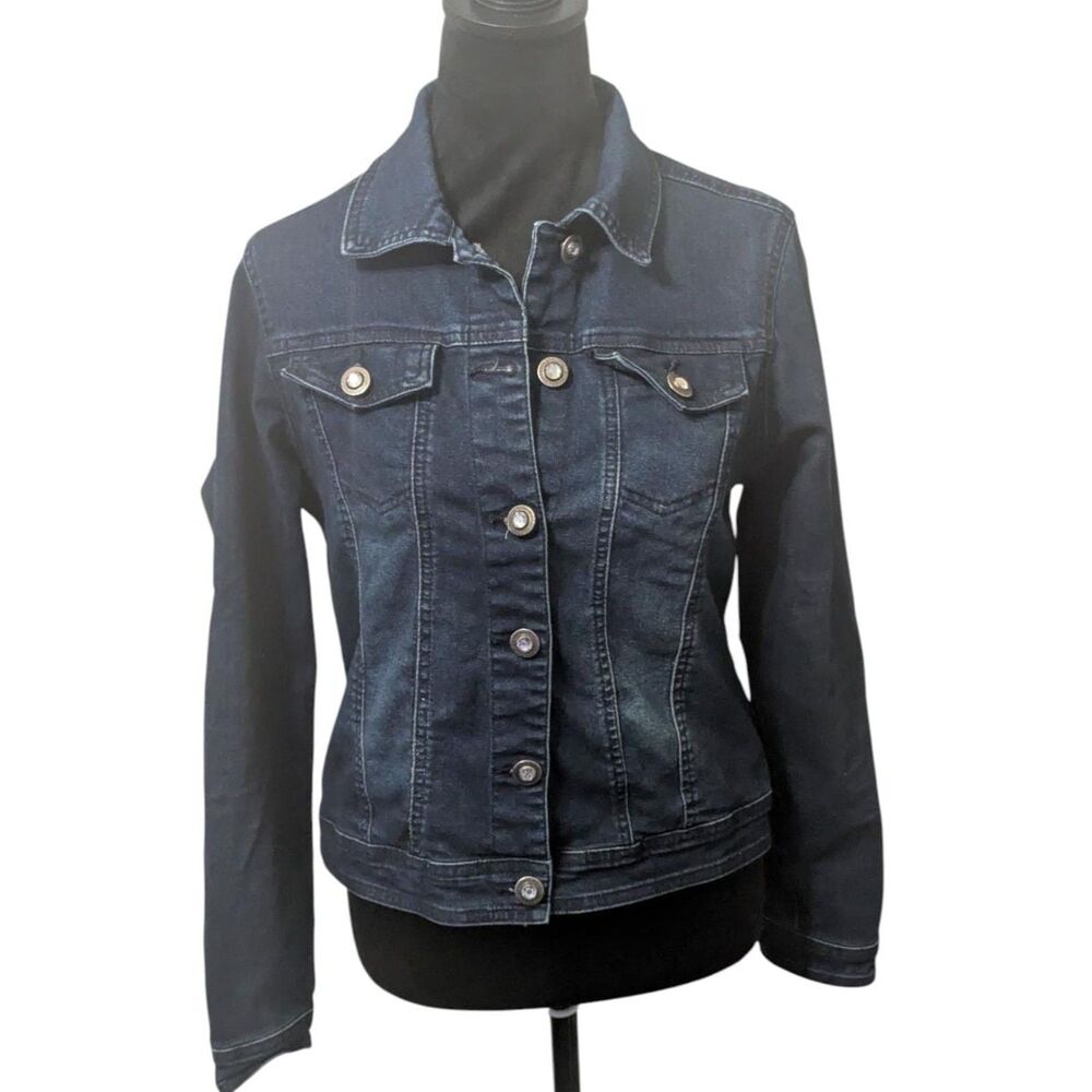 Baccini Dark Wash Stretch Denim Jacket PS Petite Small Rhinestone Buttons